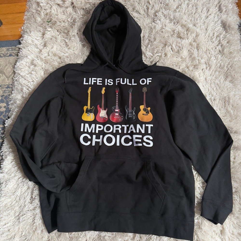 Guitar Graphic Hoodie Black Pullover Music Lover Important Choices Large L
